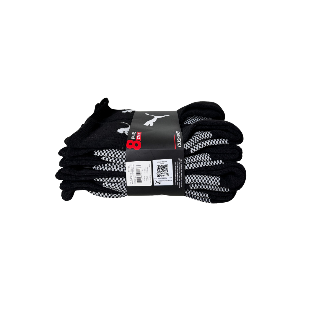 Puma Men's Crew Sock, 8 pair (Black) Fits Shoe Sock (8-12, 10-13), Black