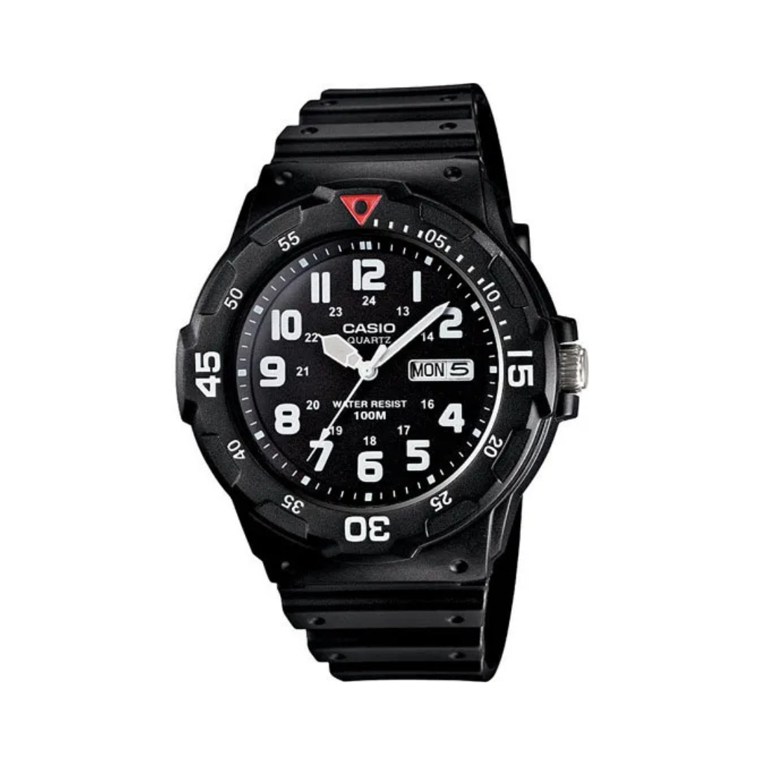 Casio MRW200H-1BV, Analog Watch, Black Resin Band, Day/Date, 100 Meter WR, 2 Color Options