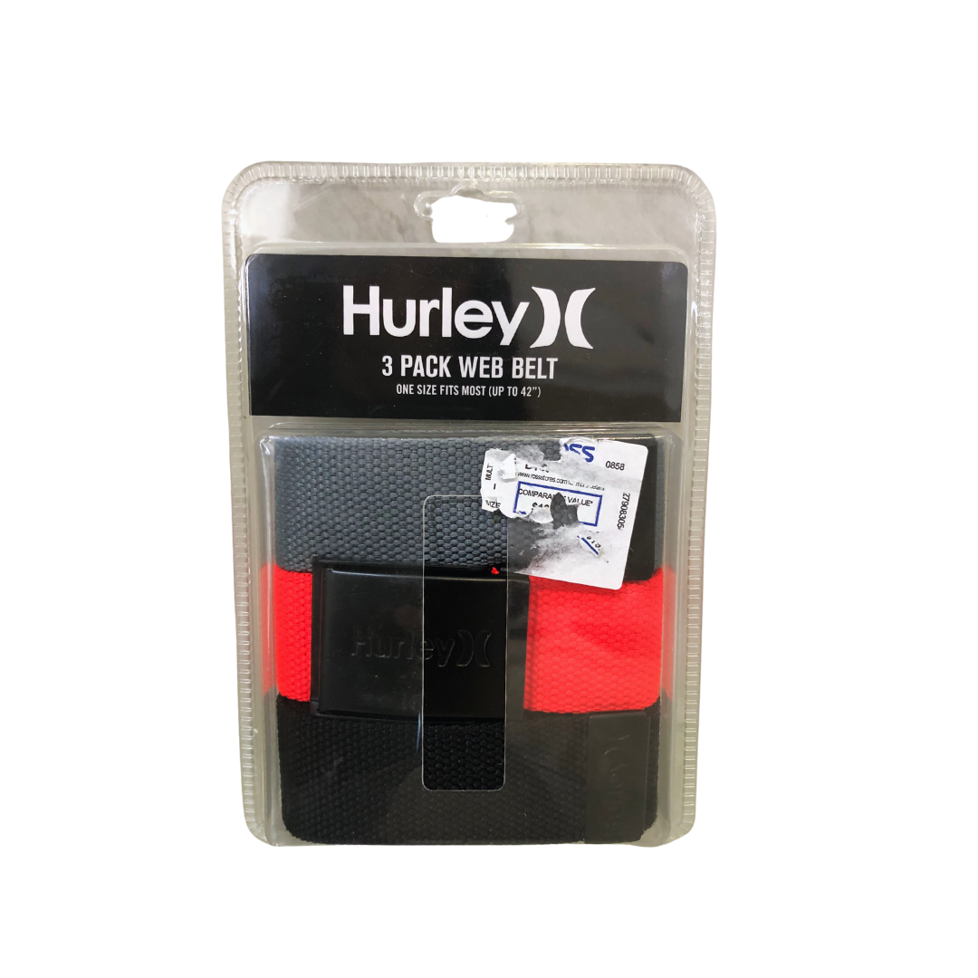 Hurley Men’s Web Belt One Size Fits up to 42” (3 Pack), 3 Color Options