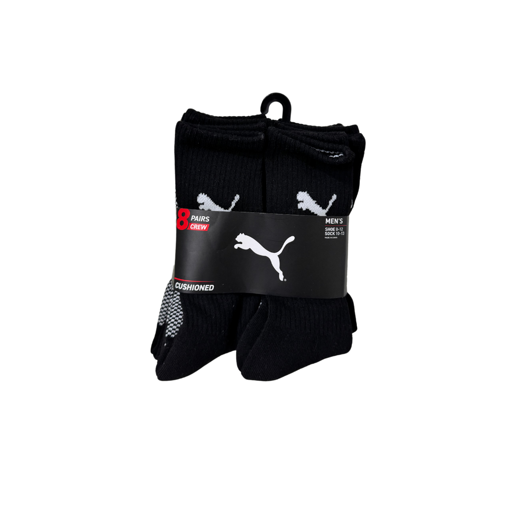 Puma Men's Crew Sock, 8 pair (Black) Fits Shoe Sock (8-12, 10-13), Black