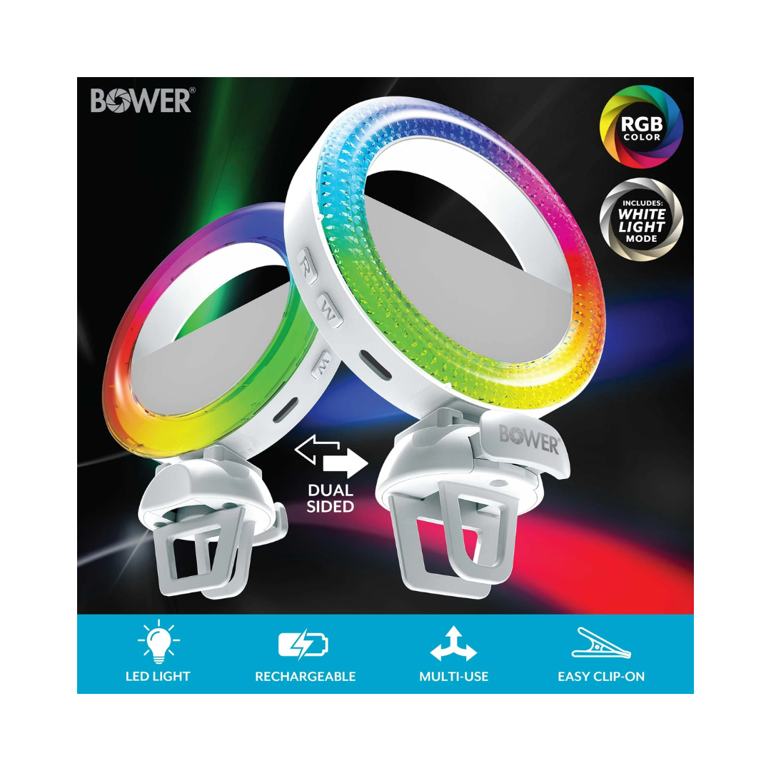 Bower Dual-Sided LED Light with Camera Mount - RGB Colors, White Modes, Special Effects, 4 Inches