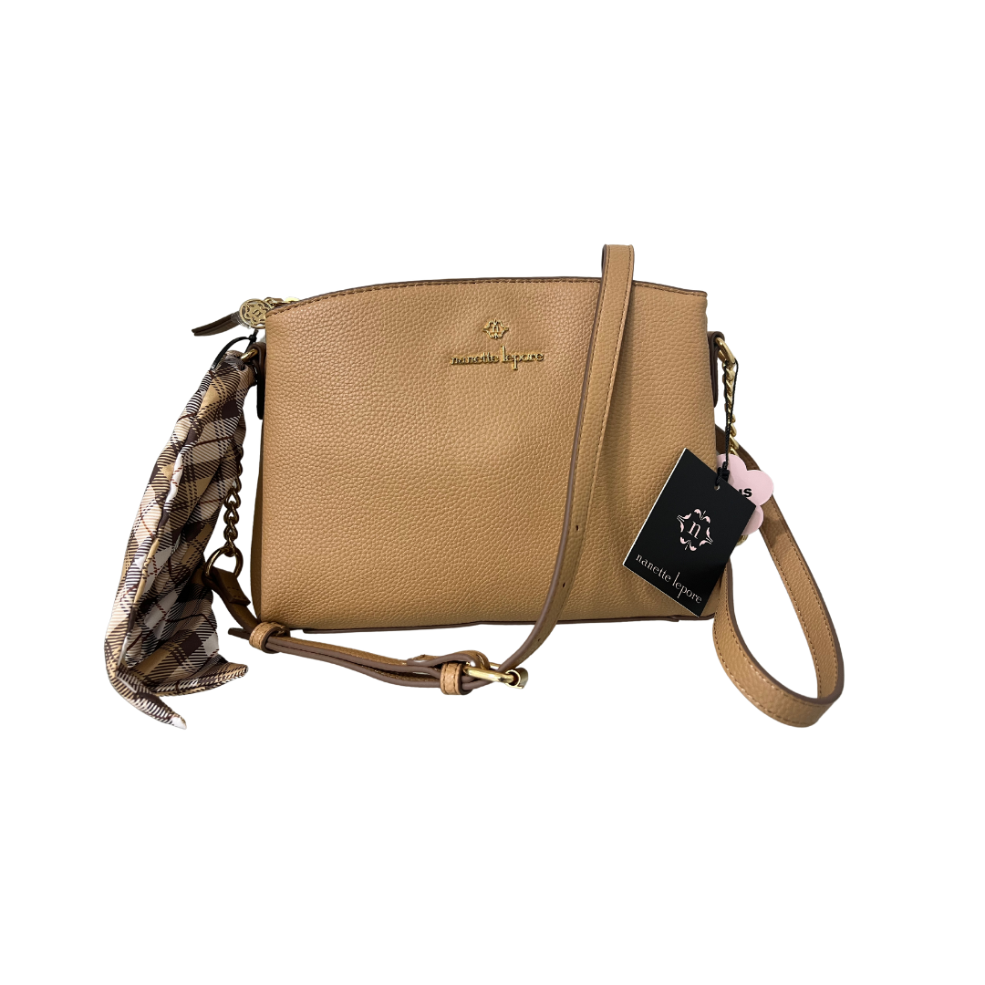 Nanette Lepore Tripe Section Crossbody Bag with Scarf, Camel