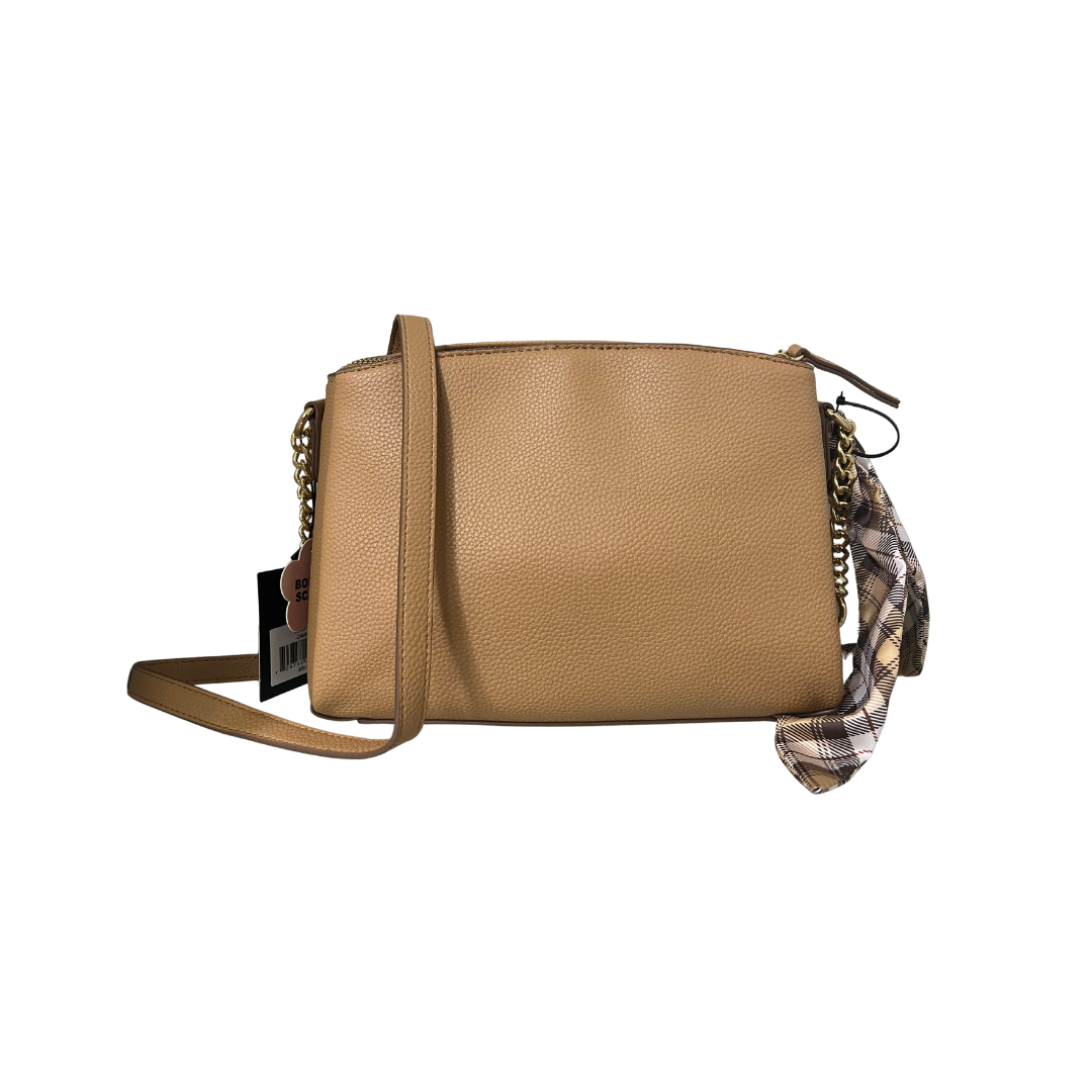 Nanette Lepore Tripe Section Crossbody Bag with Scarf, Camel