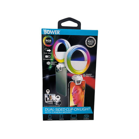 Bower Dual-Sided LED Light with Camera Mount - RGB Colors, White Modes, Special Effects, 4 Inches