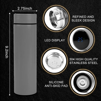 Smart Stainless Steel Insulated Water Bottle – 500ml Vacuum Flask with LED Temperature Display, 5 Color Options